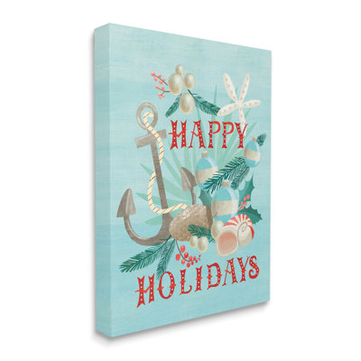 «Happy Holidays», «Nautical Expression Beach Anchor Seashells» par Laura Watson - impression sur toile