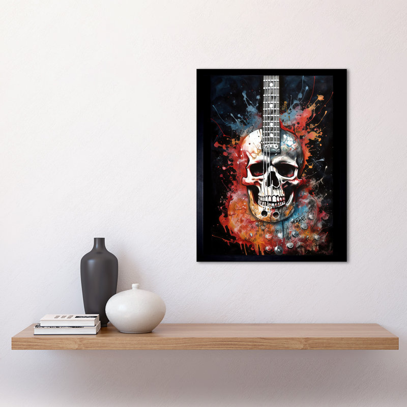 Levison Electric Skull Guitar Death Metal Music Concept Splatter - Single Picture Frame Print
