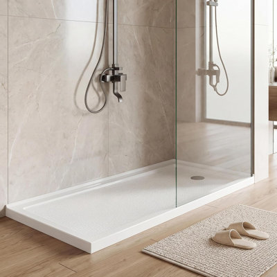 Base de douche antidérapante - ABS durable, bonde centrale, surface texturée, certifiée CUPC et certifiée par la Safety Association, légère, avec trousse de bonde incluse - idéale pour la rénovation de salle de bain