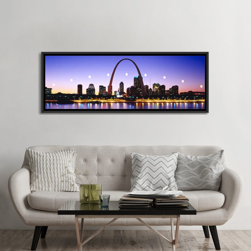 «Skyline St Louis Missouri», reproduction de photo sur toile, H 24 po x l 72 po x P 1,5 po, Toile avec cadre noir