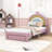 Upholstered Platform Bed with Storage Drawer and Rainbow Design Headboard-1334891710