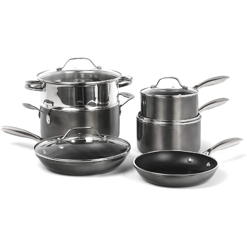 Batterie de cuisine antiadhésive en céramique 10 pièces Gotham Steel Platinum Cast