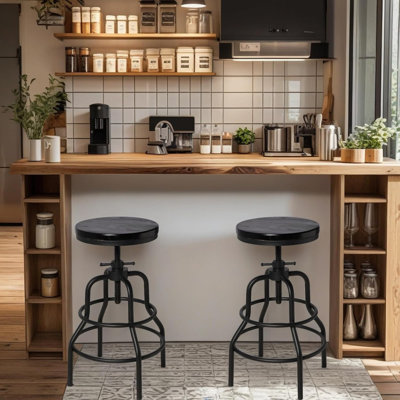Swivel Bar Stool Industrial Coffee Kitchen Height Adjustable Wooden Seat