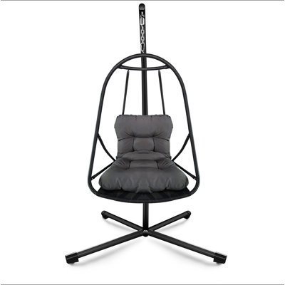 Fauteuil à œufs pivotant avec support Fauteuil suspendu en osier de rotin pour l'intérieur et l'extérieur avec support de type C, avec coussin et oreiller