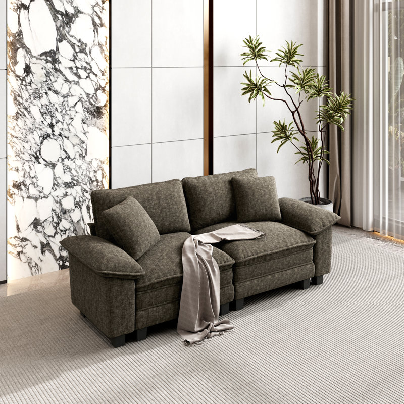 Canapé de salon surdimensionné de 88 po à assise profonde, canapé en chenille avec coussins décoratifs, Chenille cendré, 2