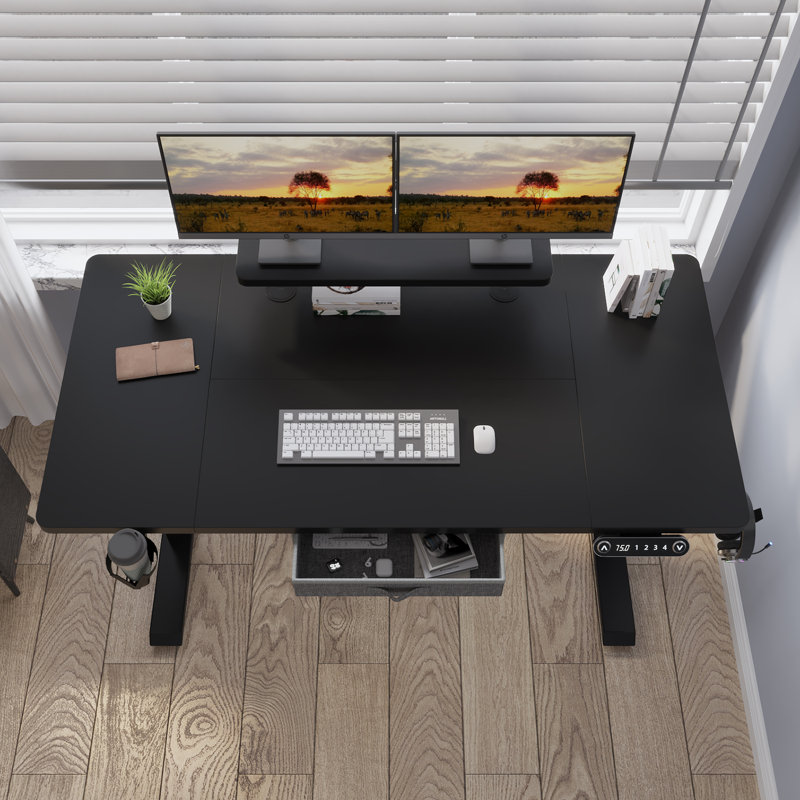 Bureau debout à hauteur réglable avec couche Lasherrie, H 49 po x l 63 po x P 30 po, Brun