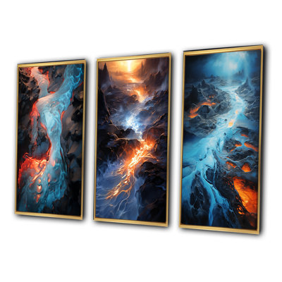 «Wild Blue Lava River In Islande», 3 pièces sur toile
