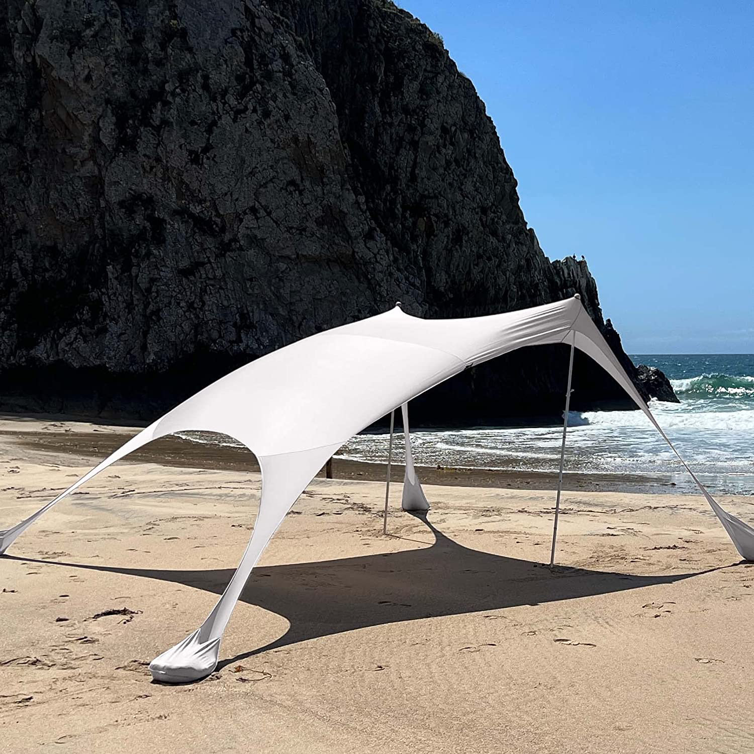 Sun Shelter Beach Shade Canopy by SkyBed, UPF 50+, Durable, Lightweight, 2-Pole, XL, Warm Gray