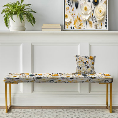 Banc floral rembourré or
