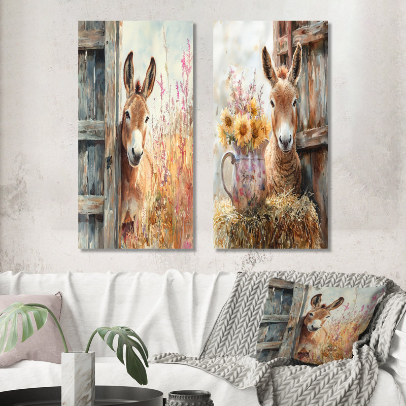 Portrait d'âne du doux voyageur II - collection d'art mural animaux 2 pièces, H 40 po x l 41 po, Toile tendue