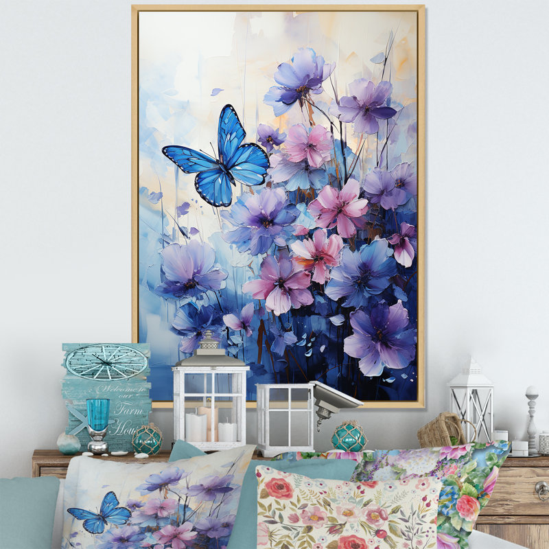 «Sapphire Blue Hues» capture le vol délicat - impressions sur toile papillon, H 40 po x l 30 po x P 1,5 po