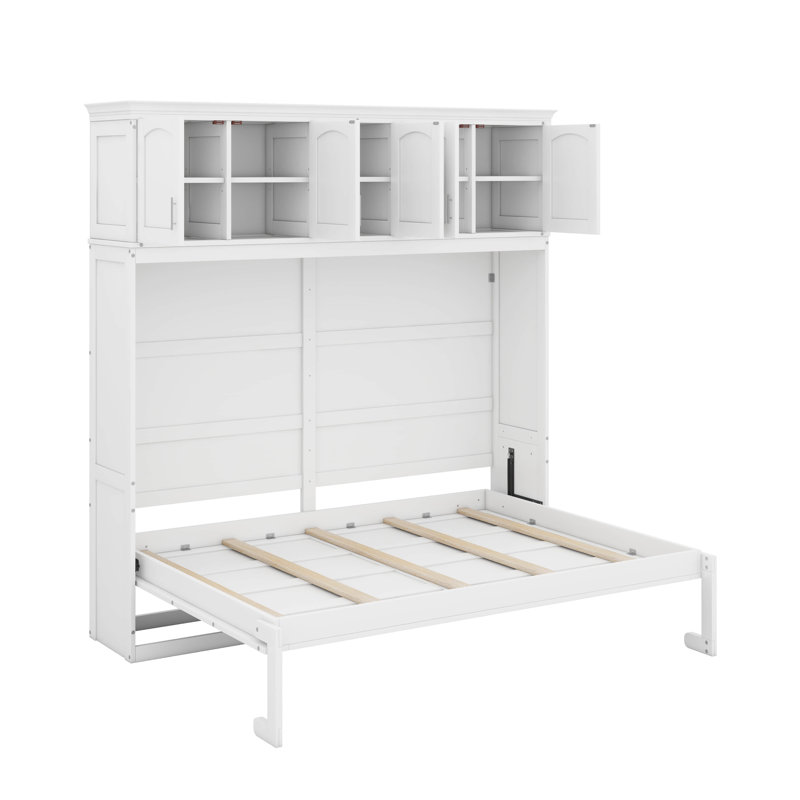 Lit escamotable avec armoires supérieures Murphy, Blanc, Grand lit