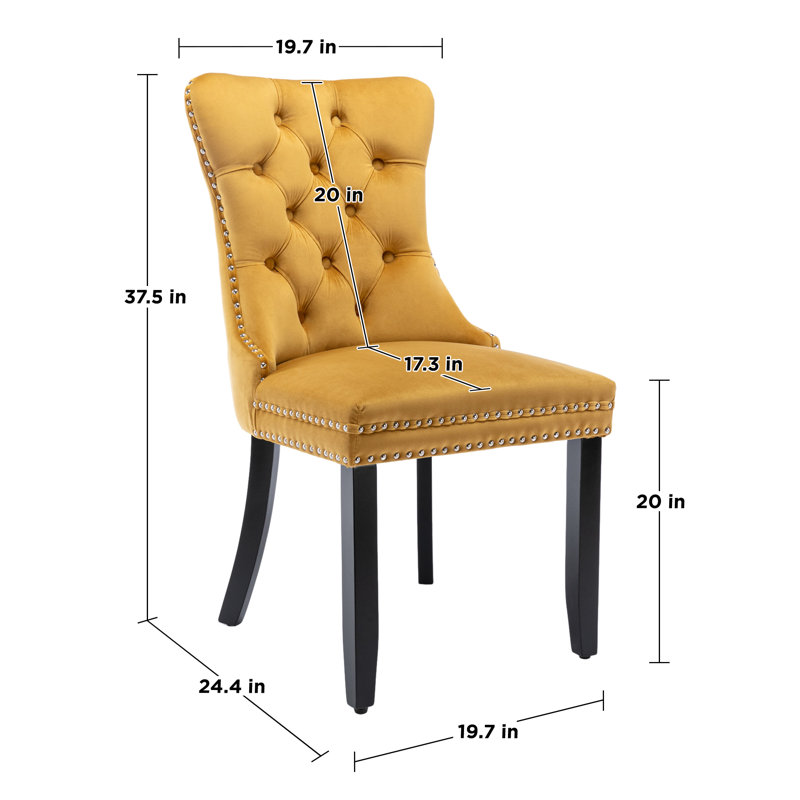 Tufted Velvet Wing Back Side Dining Chairs, Black, Gold