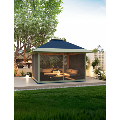 12 x 12 FT Outdoor Gazebo,Heavy Duty Double Roof Patio Gazebo with Netting and Curtains,Outdoor Patio Canopy for Deck Backyard Garden Lawns