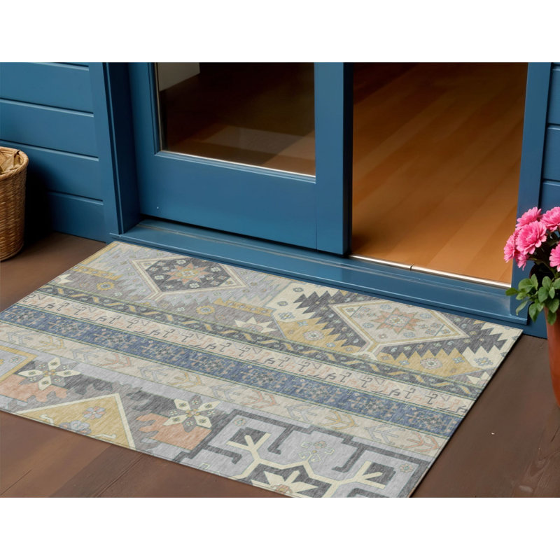 HomeRoots 3' X 5' Silver Aztec Washable Indoor Outdoor Area Rug