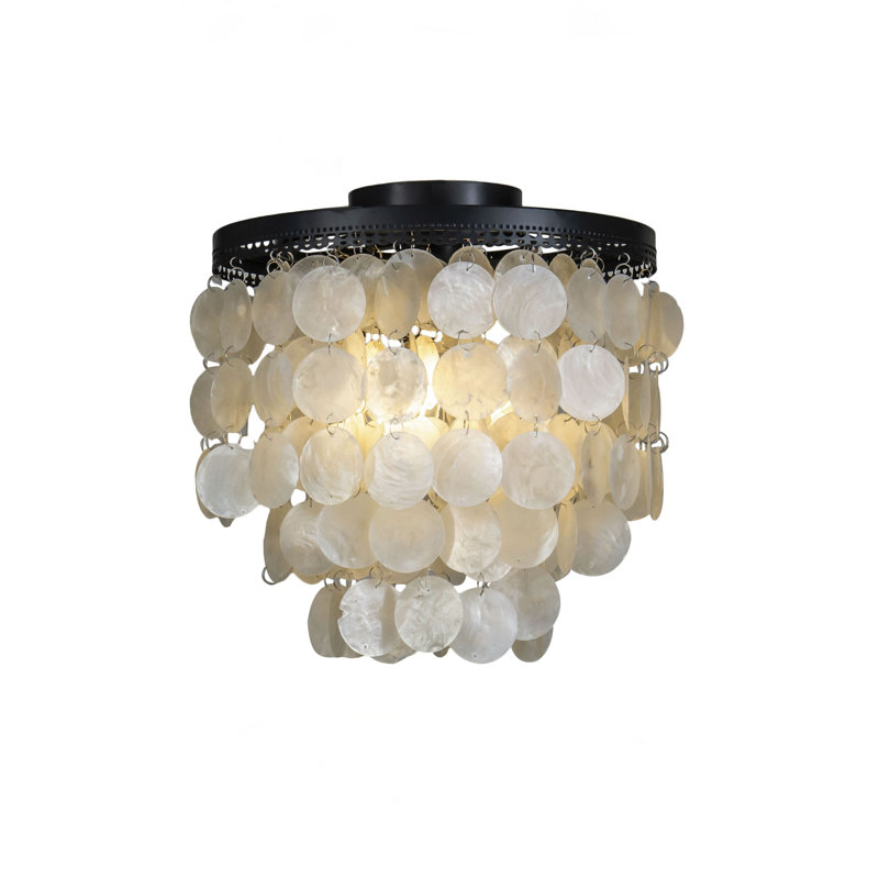 Mahaley 3-Light Coastal Capiz Seashell Flush Mount Ceiling Light, Matte Black