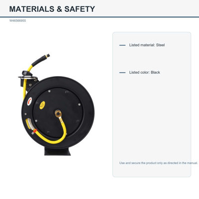 3/8 in. x 50 ft. Retractable SBR Air Hose Reel, 300 PSI, Steel, Black