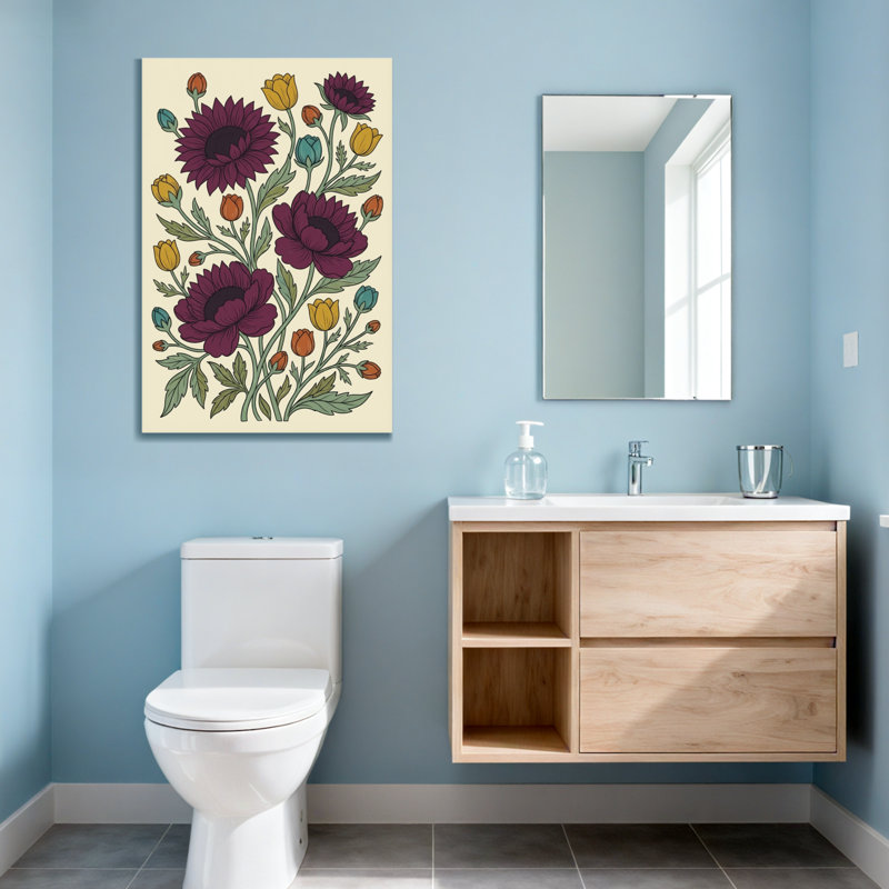 Motif floral de plantes et de fleurs avec fleurs mauves et jaunes