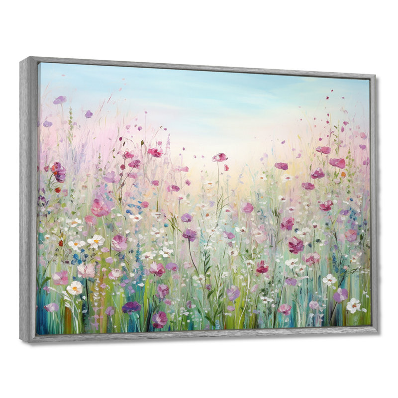 Art sur toile, "Fleurs sauvages", Reproduction avec cadre flottant, H 30 po x l 40 po, Argent argent