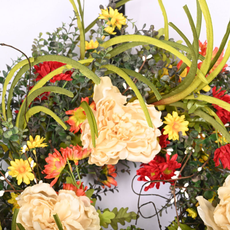 24" Handcrafted Faux Floral Wreath, White/Green