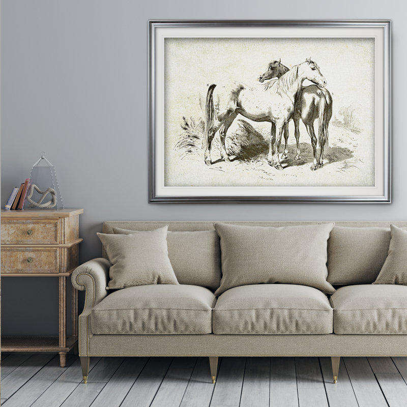 « équin assiette iv », reproduction, Cadre argenté, H 31 po x l 43 po x P 1,5 po, Blanc mat