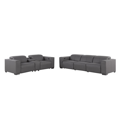 Ensemble luxueux de canapé modulaire inclinable et console luxueux en cuir véritable avec appuis-tête électriques