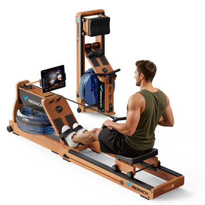 Rameur à eau MERACH à double résistance (eau et magnétique), rameur pliable en bois pour entraînements à domicile, capacité de 159 kg