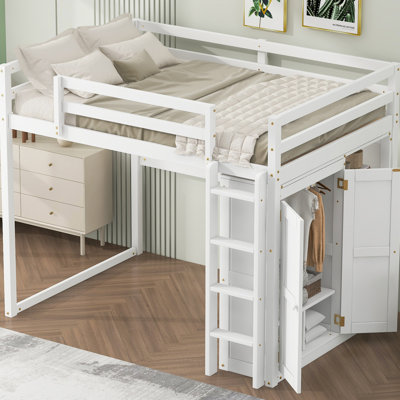 Loft Bed In White With Built-In Wardrobe, Storage & Led Flashlight 4-Layer Color