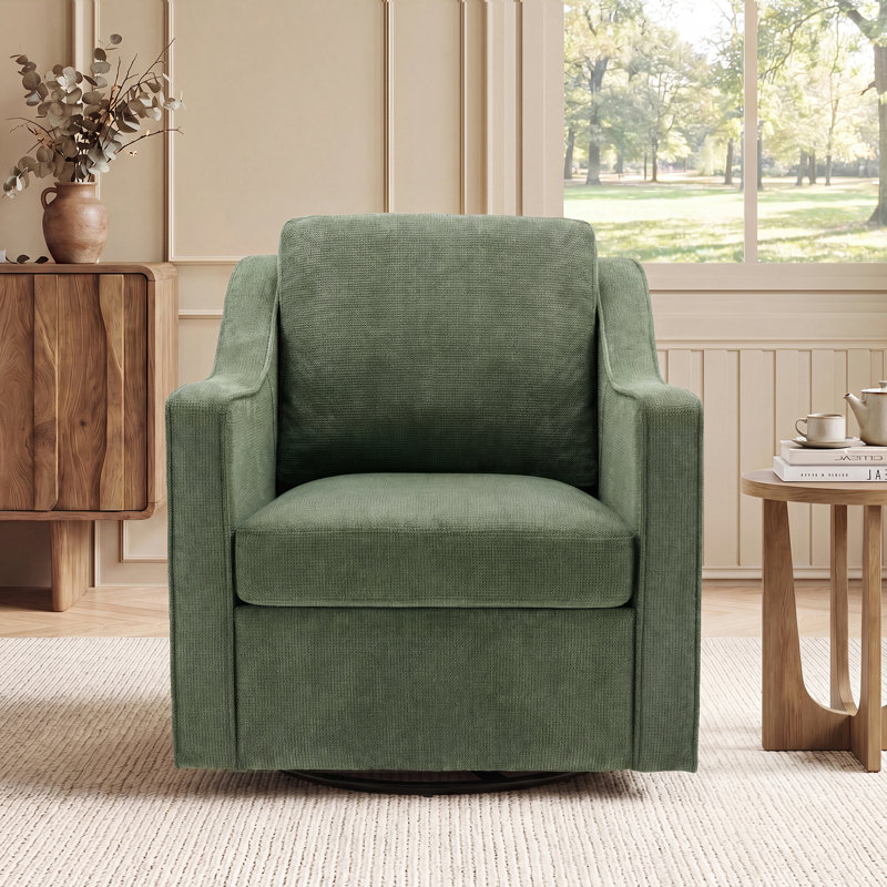 Modern Swivel Armchair W/ Removable Cushions, 360° Rotation & Thick Padding for Living Room, Green