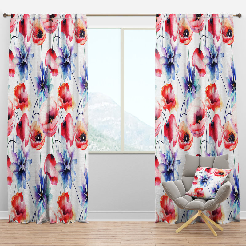 Panneau de rideau simple semi-transparent Contempoary Colorful Flowers - Nature, l 52 po x L 108 po