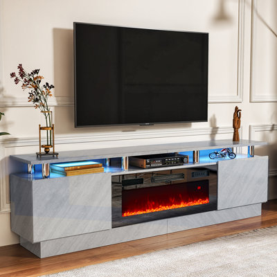 80" Media Console For TVs Up To 90" With Electric Fireplace, Large TV Stand with Led Light