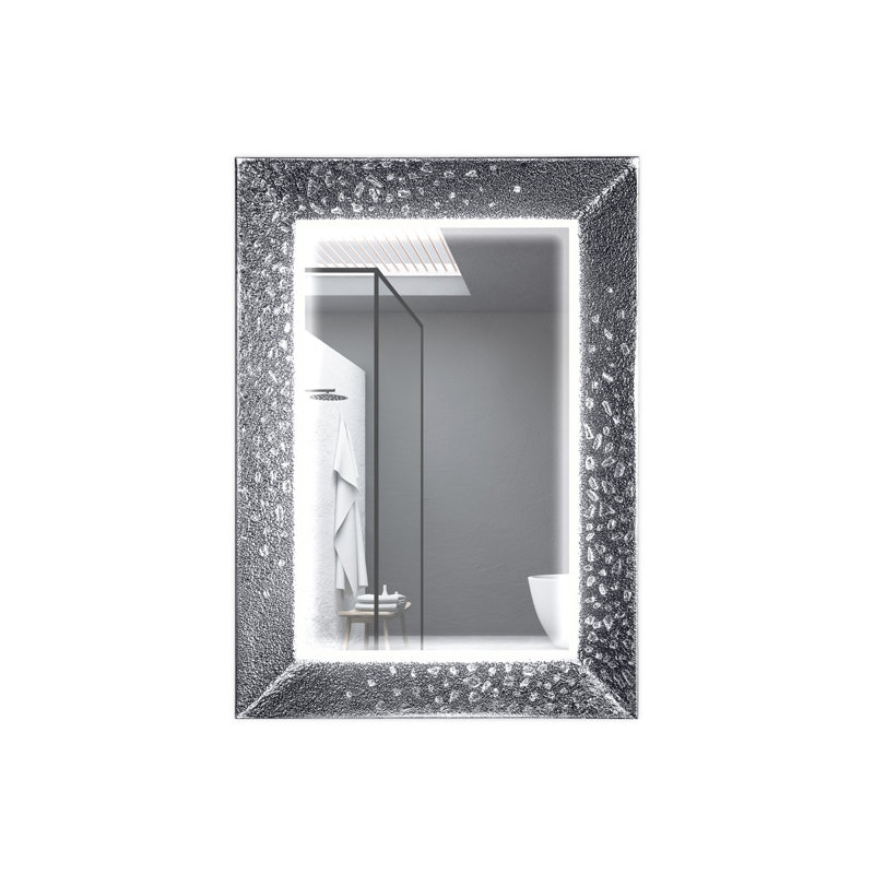 Della Rectangle Glass Lighted Mirror, Silver, 38.6" x 27.6"