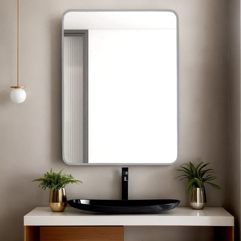 Miroir de salle de bain mural 24 po x 32 po, Argent argent