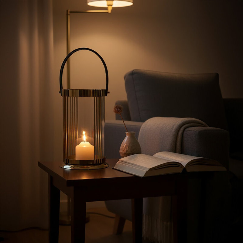 Cyrus Tabletop Lantern, Gold, 45 cm H x 19 cm W x 19 cm D
