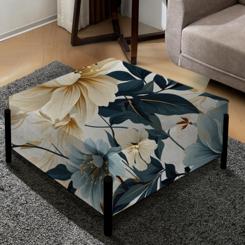 Sandy Beige And Blue Hydrangea Tranquillity - Floral Large Square Ottoman