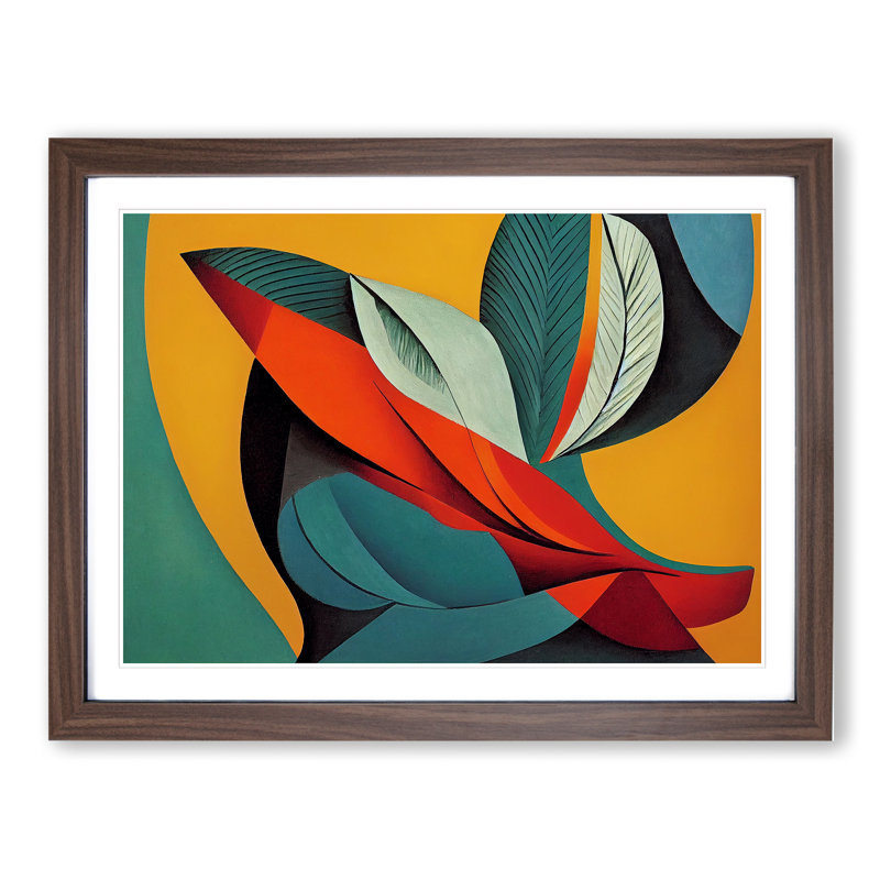 Abstract Feather Art Vol.5 - Single Picture Frame Print, 46cm H x 64cm W x 2cm D, Walnut
