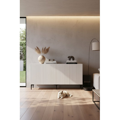 Modern White Console Table with Multiple Shelves, 59.1 x 29.5 x 12.6 inches | 100% Melamine Coated Particle Board, Thickness: 0.7 inches | Wall-Mountable, Stylish Design for Living Room & Entryway, Versatile Storage Solution