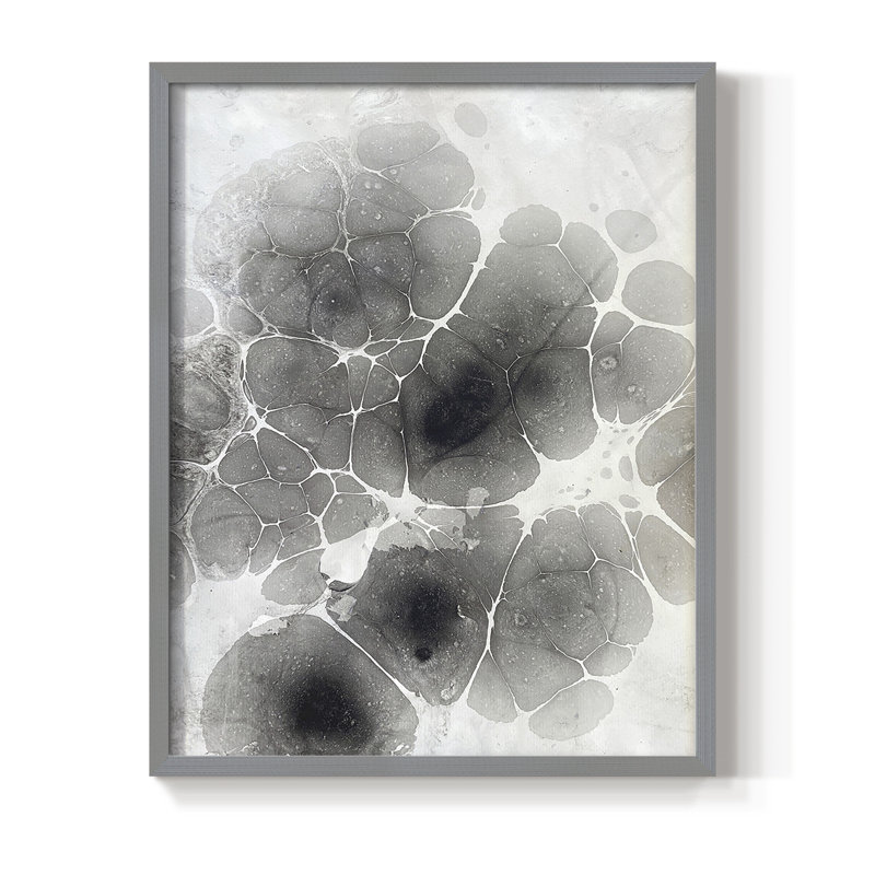 Marbling XI Framed Print - Solid Wood, Gray, 15" H x 12" W