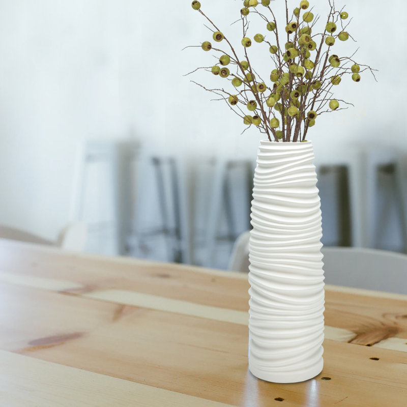 Vase de plancher en céramique, Moyen (H 20 po x l 6,5 po x p 6,5 po), Gris