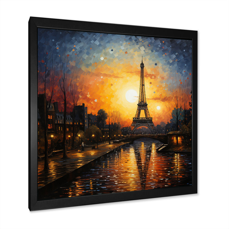 Coucher de soleil français à Paris - reproduction, H 24 po x l 24 po x P 1 po, Cadre simple noir