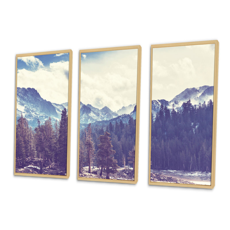 «Sierra Nevada Mountains Nature», ensemble de 3 toiles encadrées, H 20 po x l 36 po x P 1 po, Brun