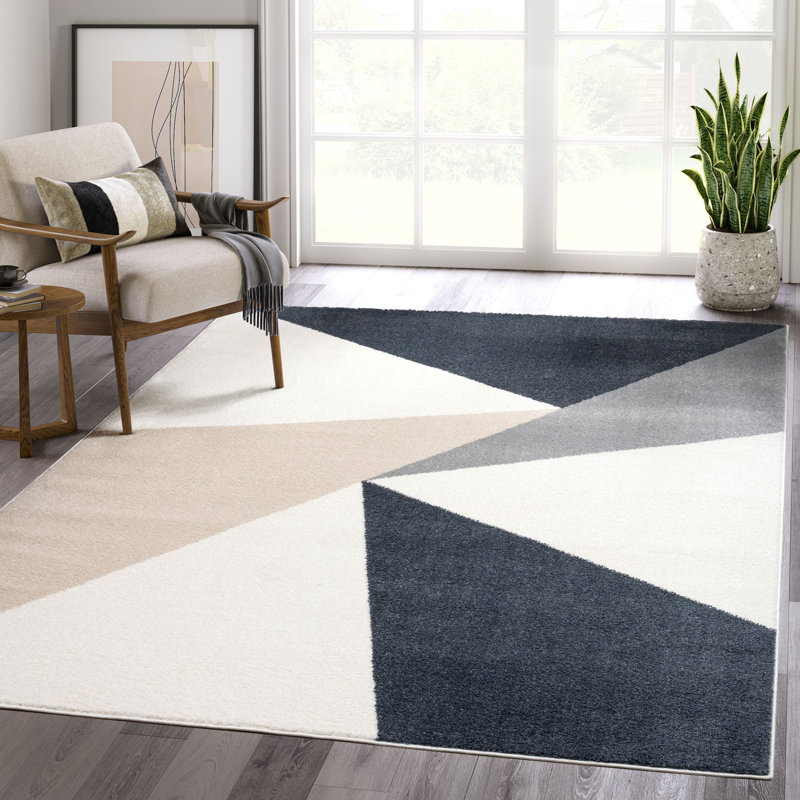 Tapis géométrique gris crème Gerrelt DEC140A, Rectangle 7 pi 9 po x 10 pi 2 po