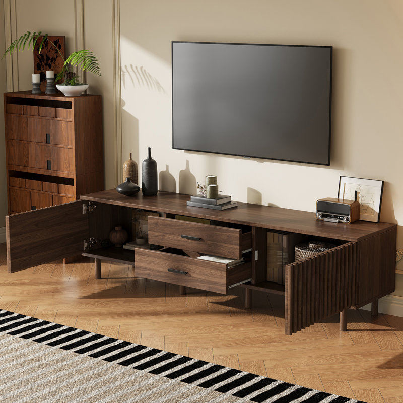 Meuble télé Mid-Century avec rangement pour téléviseur de 75 po