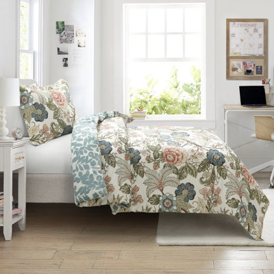 Ensemble de housse de couette réversible en coton vert / bleu 3 pièces