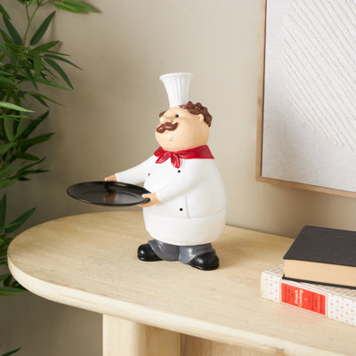 Cole And Grey Polystone Kitchen Decorative Figurine Chef Decorative Sculpture With Black Tray