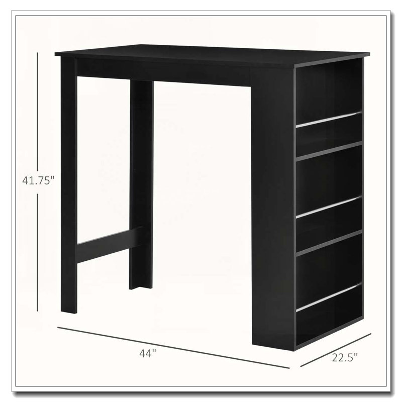 Table de bar à hauteur de comptoir avec 3 tablettes de rangement, Noir, H 41,8 po x L 44 po x l 22,5 po, Noir