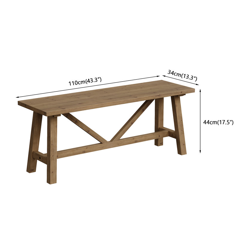 Fawaka 43"W Farmhouse Solid Wood Bench, Nature Wood
