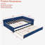 Lit de jour rembourré avec lit gigogne, structure de lit en bois robuste, conception de grille de diamant moderne, pour chambre à coucher, chambre d'amis (bleu marine)-262713523