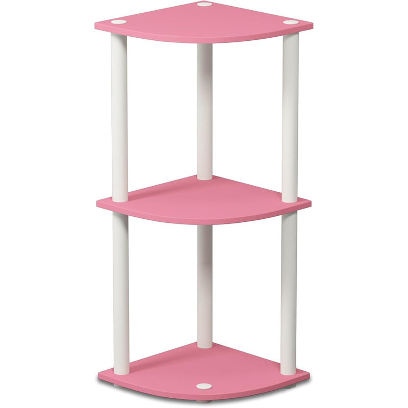  Turn-n-tube 3-tier Round Tube Reversible Corner Display Rack Multipurpose Shelving Unit, Pink/white