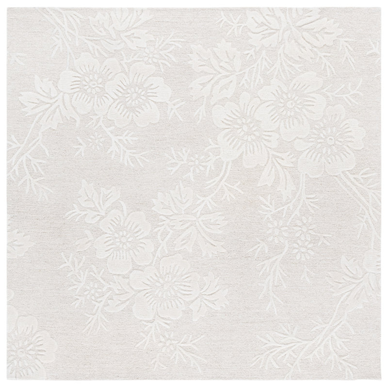 Tapis ivoire en laine / coton / viscose touffeté à la main Emko 151, Carré 6 pi
